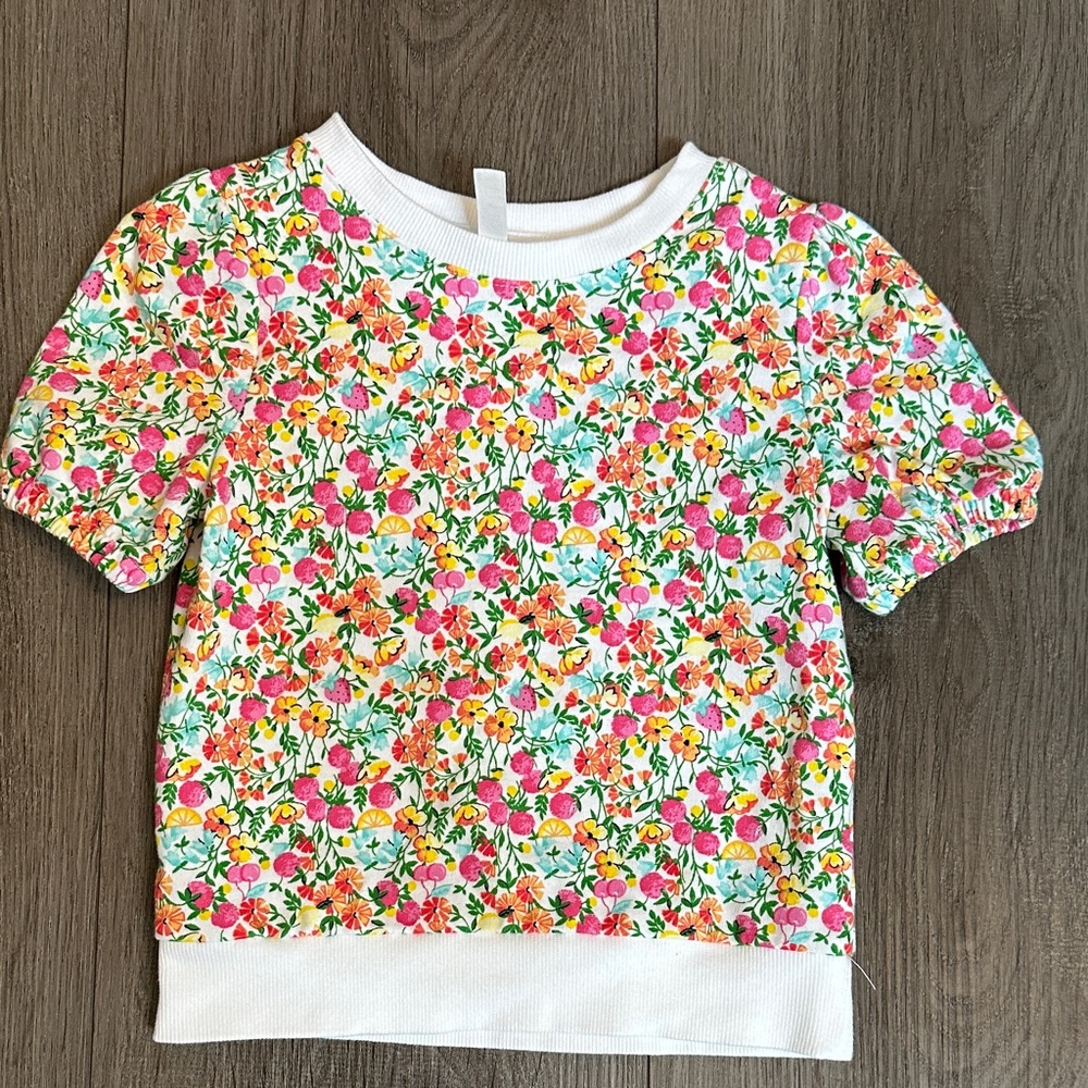 Janie and Jack White Short-Sleeve Tee with Pink, Yellow & Green Floral Print